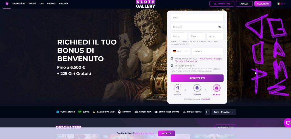 Una passeggiata tra capolavori digitali: la vetrina di SlotsGallery espone le sue slot come quadri d'autore in una galleria d'arte contemporanea